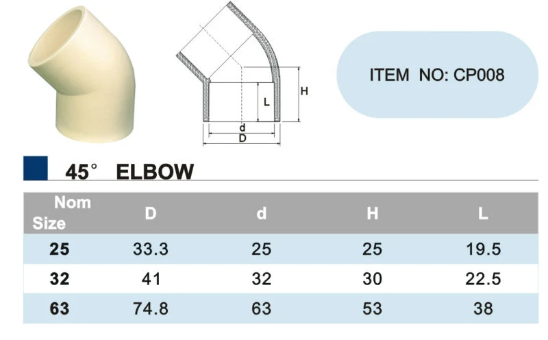 Era Hot Sale Era 45 Elbow Made in China DIN Standard CPVC Fittings